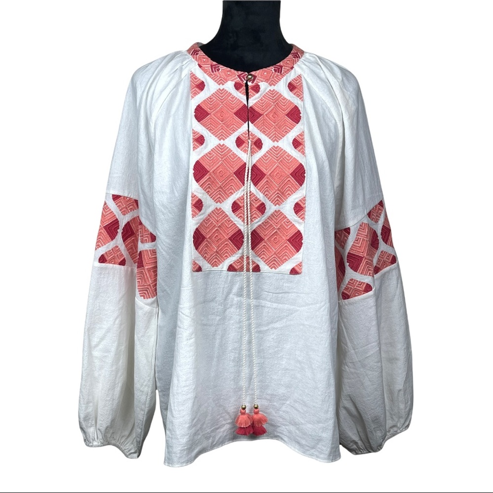 Figue Paloma with Bright Orange Embroidery Tunic Top Size XL